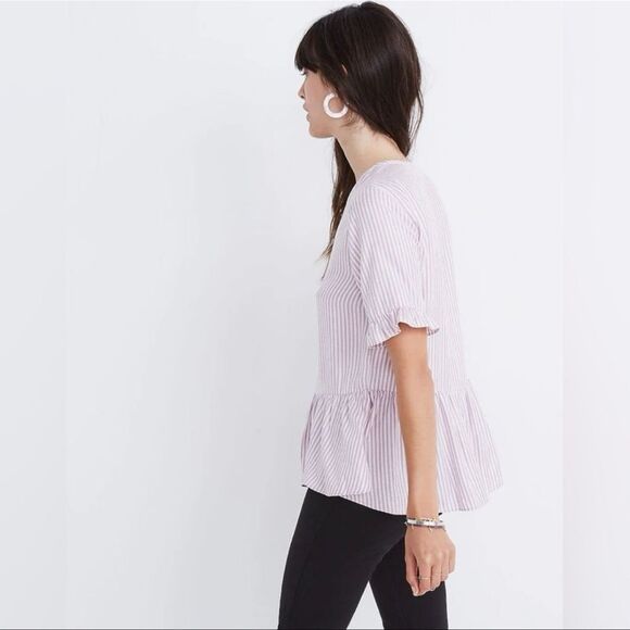 Madewell Studio Ruffle-Hem Top Lavender Stripe - Size Small - Picture 3 of 7